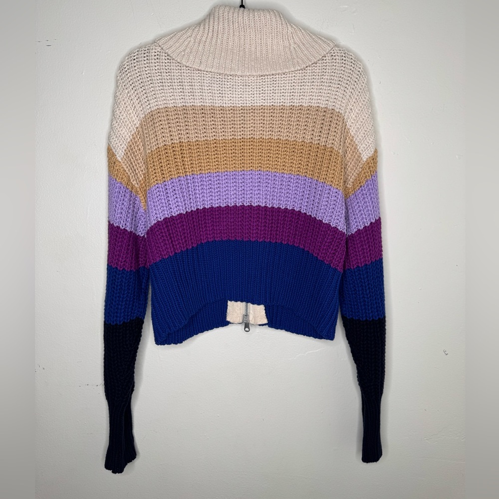 Aerie womens M chucky knit crop double zipper stripes cardigan boho - Picture 5 of 7